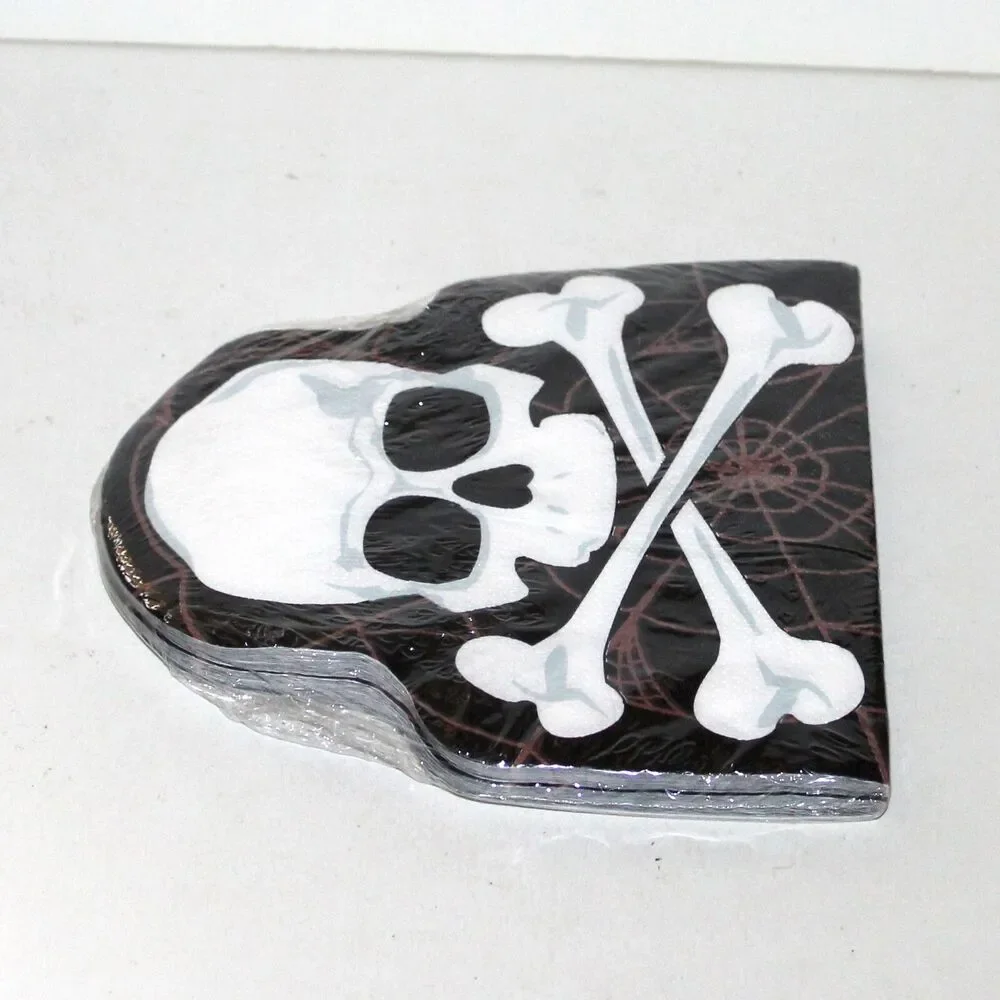 Halloween Skull Paper Napkins Bones black spiderweb Die Cut Amscan NEW 16 Sealed